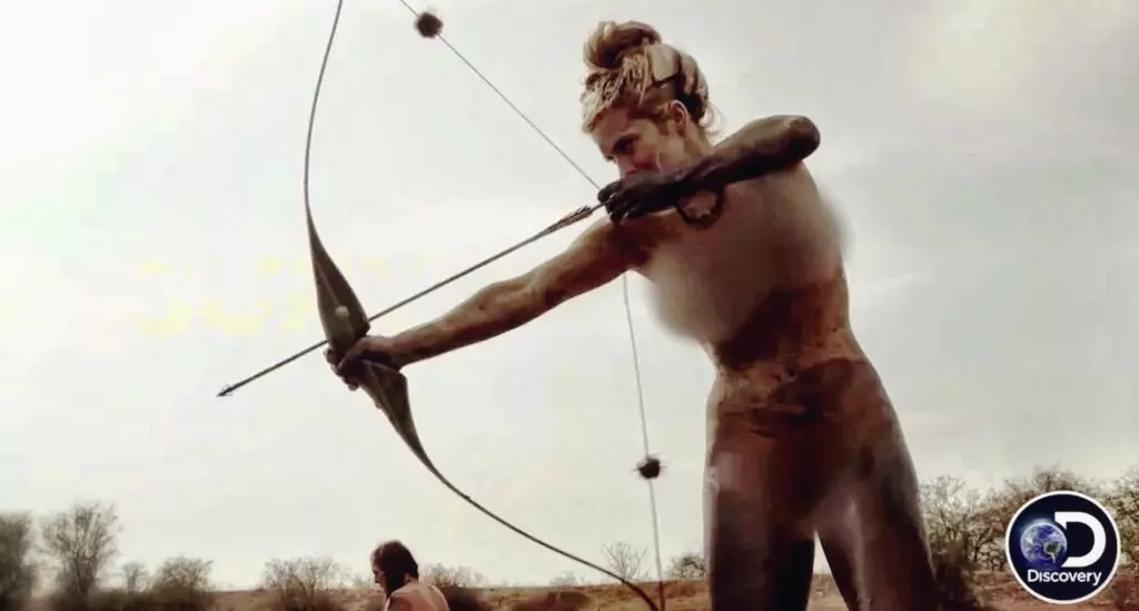 Melissa Miller shooting her bow on Naked and Afraid