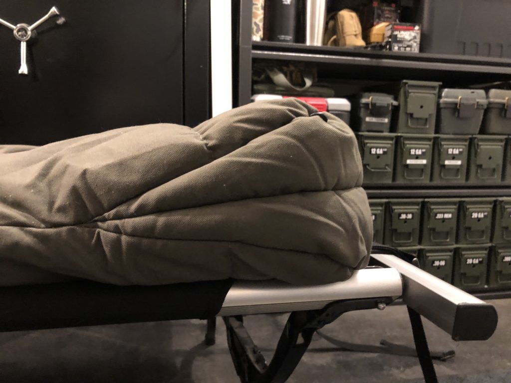 The wedge shaped foot-box in the Kodiak canvas Z-Top Sleeping bag.