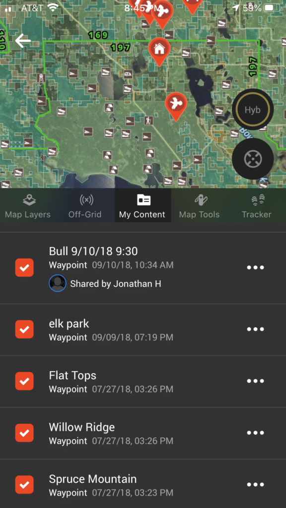 Waypoints on onX Hunt App