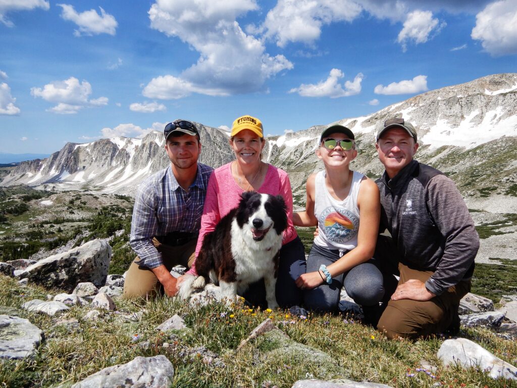 The Kaysers taking a break during a backcountry hike in Wyoming, copyright Mark Kayser