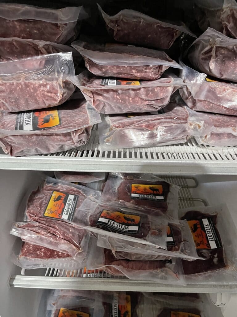 A freezer full of elk meat. 